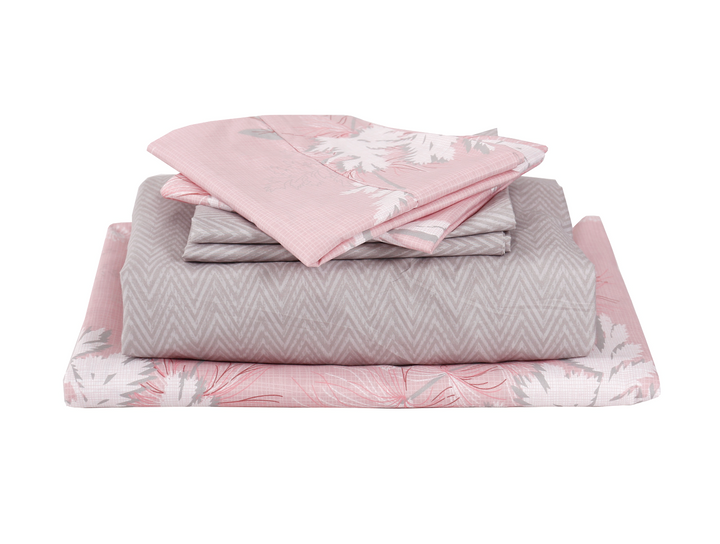 Ice Pink - 6 Pieces King and Queen Bedsheet Set - Artabori