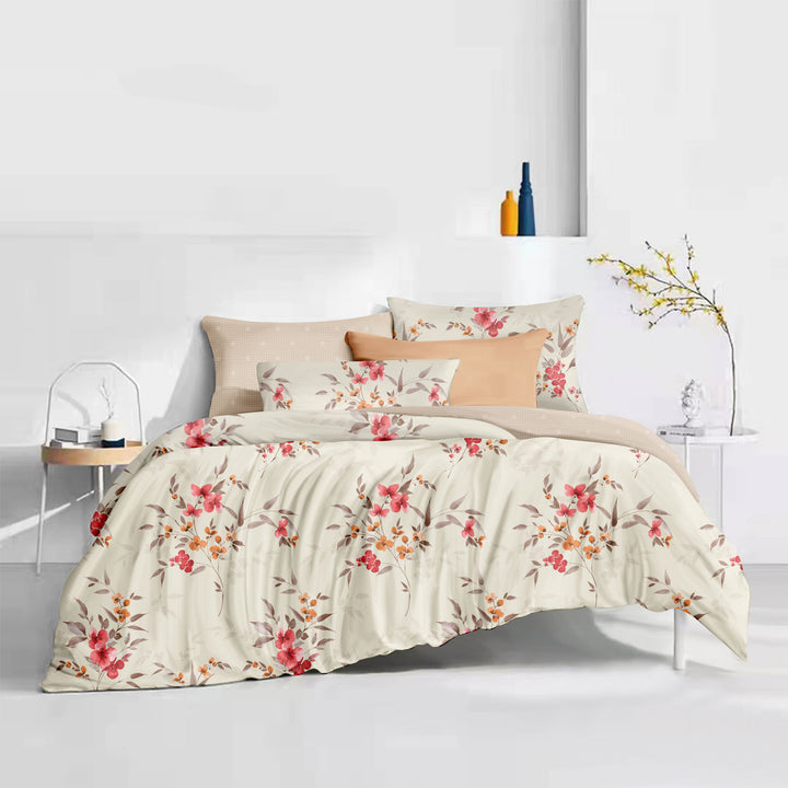 Red Bloomers 6 Pieces Printed Sheet Set in King & Queen Sizes - Artabori