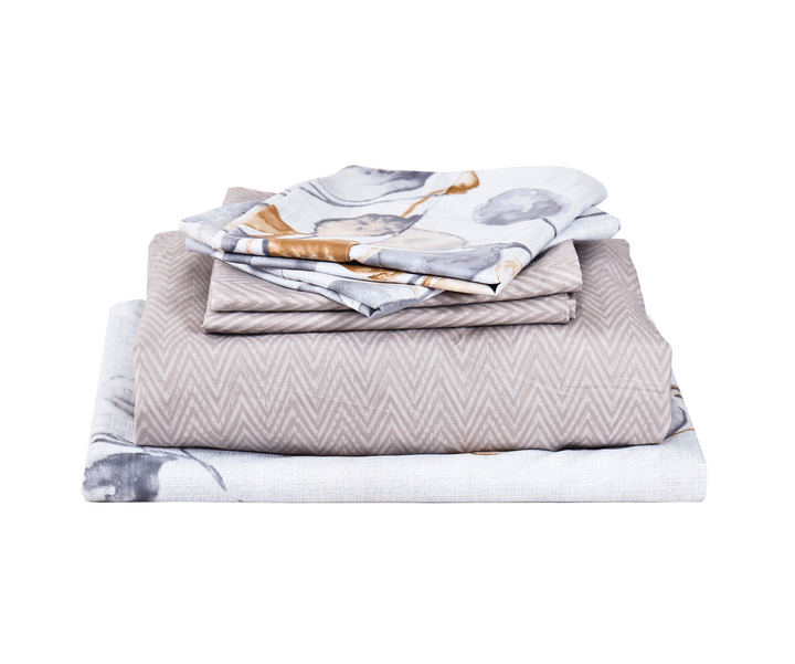 White Cloud 6 Pieces Printed Sheet Set in King & Queen Sizes - Artabori