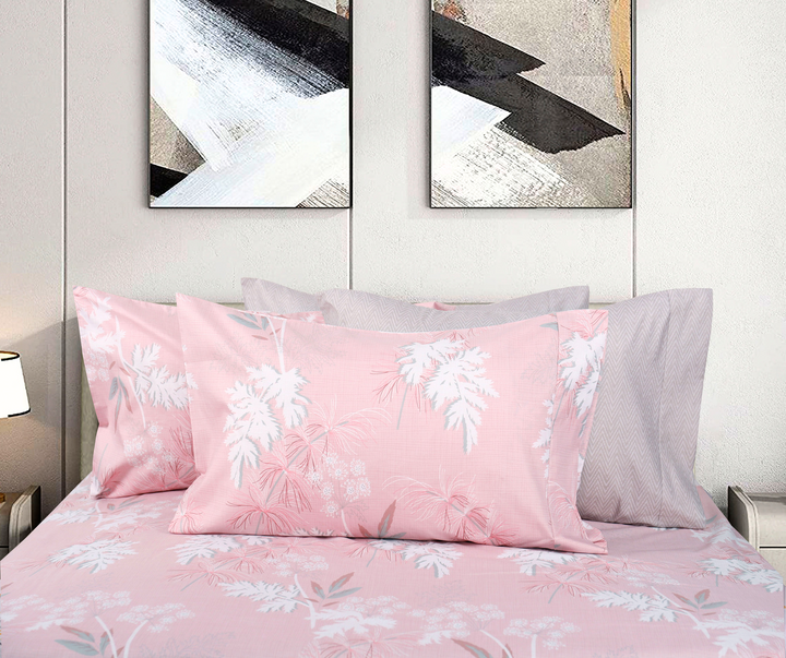 Ice Pink 6 Pieces Printed Sheet Set in King & Queen Sizes - Artabori