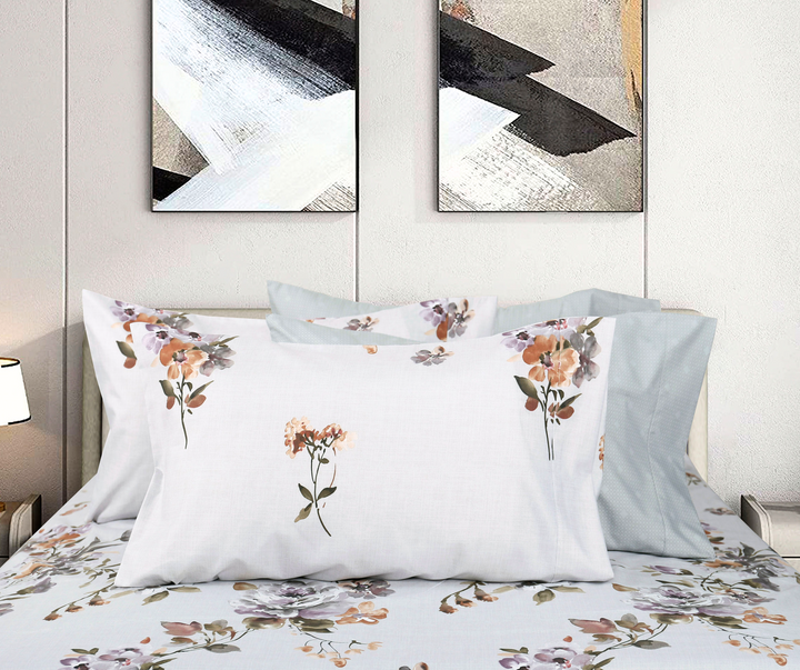 Mighty Flower 6 Pieces Printed Sheet Set in King & Queen Sizes - Artabori