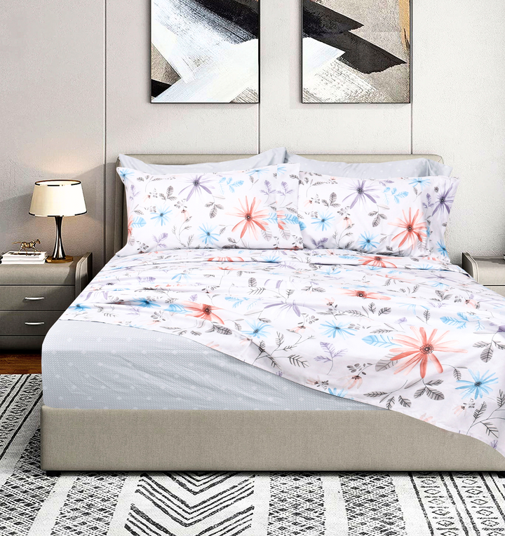 Summer Love 6 Pieces Printed Sheet Set in King & Queen Sizes - Artabori