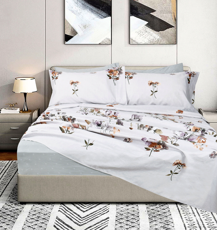 Mighty Flower 6 Pieces Printed Sheet Set in King & Queen Sizes - Artabori