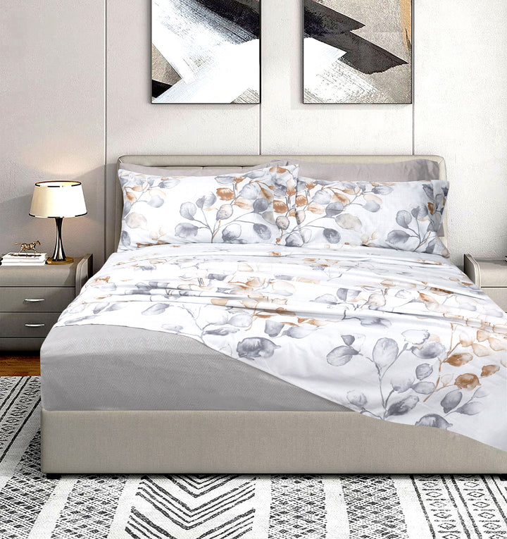 White Cloud 6 Pieces Printed Sheet Set in King & Queen Sizes - Artabori